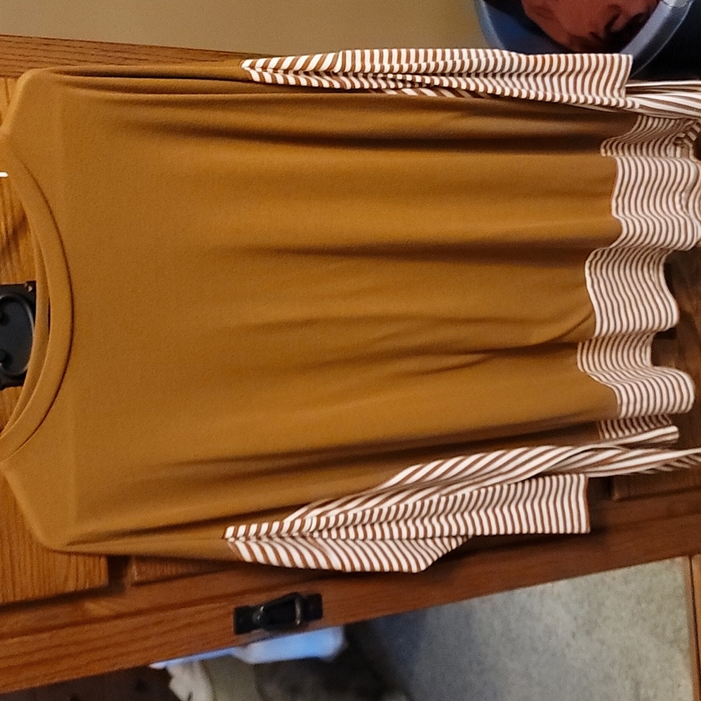 Camel with rust and white stripes tunic